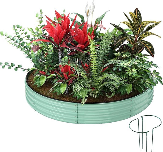 Galvanized Metal Planter Round Raised Garden Bed Kit for Gardening Outdoor,3x3x1ft Grow Garden Box Raised Flower Bed,Round Galvanized Planter Outdoor Large Metal Fire Pit Ring Green