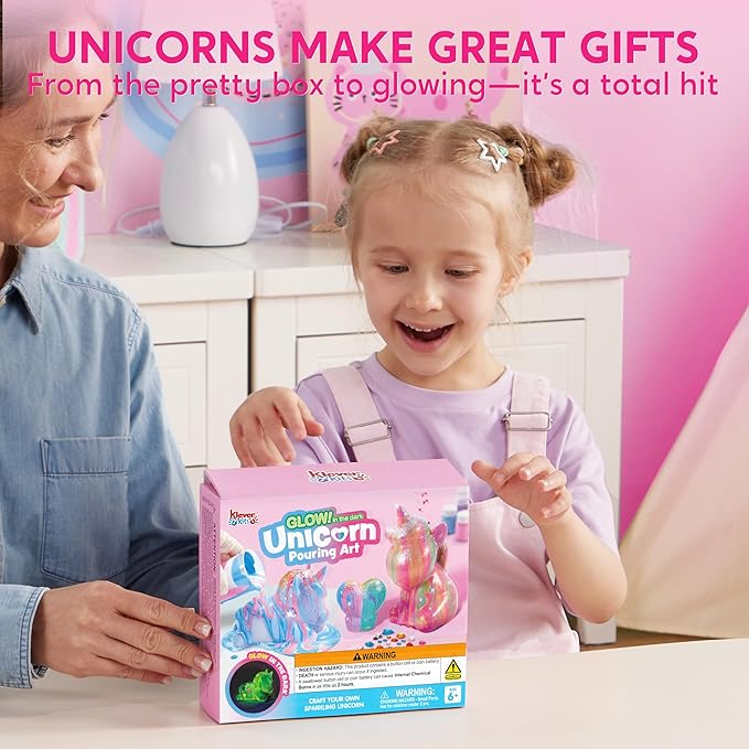 Klever Kits Glow in The Dark Unicorn Pouring Kit- Art and Crafts for Kids Aged 6+ Art Supply Toy, Kids Painting Kit, Unicorn Toy Birthday Gifts for Girls