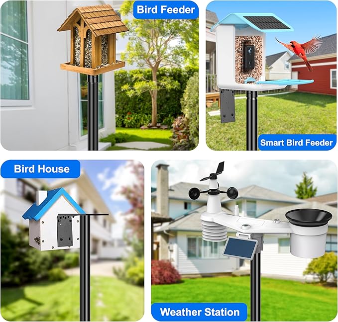 Ottsuls Bird Feeder Pole, 76 Inch Heavy Duty Bird House Pole Kit for Outdoors, with Wooden Board, 5-Prong Base Feeding Station for Wild Birds Watching, Adjustable Feeder Stand (House Not Included)