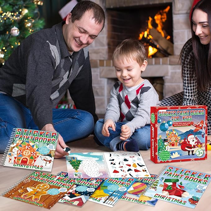 6 Pcs Christmas Paint by Sticker Books for Kids Ages 4-8 Sticker by Number Books Activity Book for Kids Ages 3-5 Sticker Puzzle Book Craft Art Toddler Girl Gift with Santa Snowman Reindeer 48 Pictures
