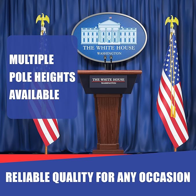 Super Tough Indoor Flag Pole kit 8ft - Metal Eagle - Gold Texture Base - Aluminum Flagpole with Brass Finish - Heavy Duty Inside House Flagstaff - Interior Shaft and Stand - No Ensign Included