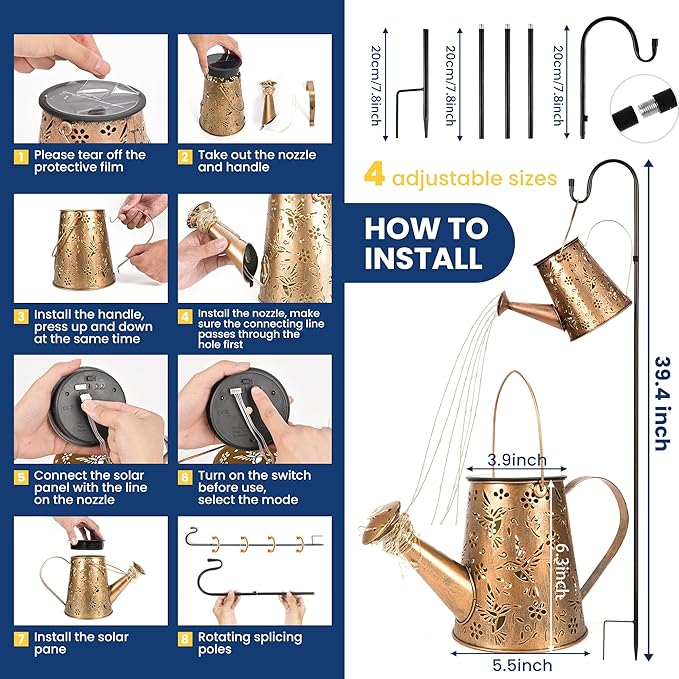 Solar Lights Outdoor Garden Decor, Large Lanterns Watering Can Gardening Gifts for Mom Women Grandma Birthday, Hanging Outdoor Decoration for Yard Porch Patio Backyard (2 Pack)