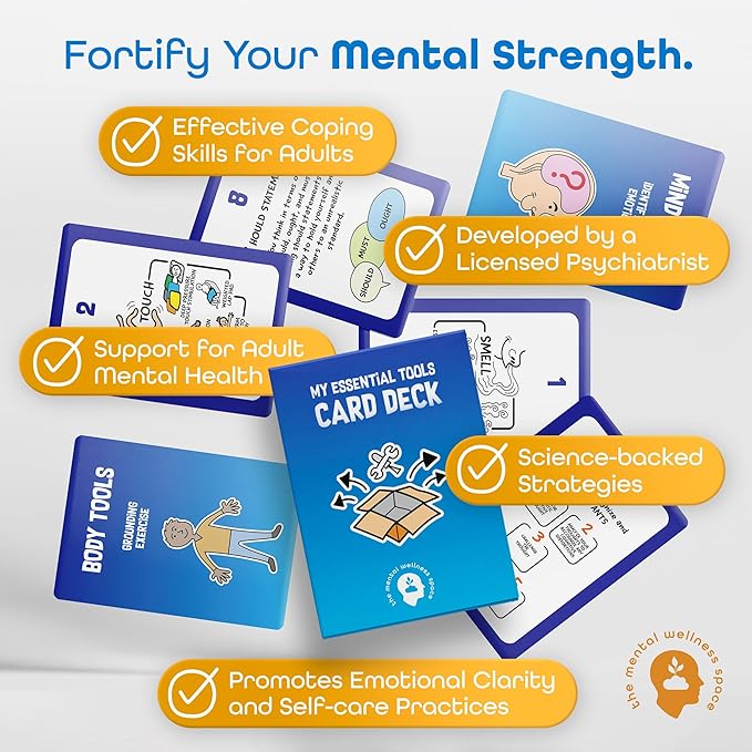My Essential Self-Care Tools Card Deck, Mindfulness Cards for Promoting Mental Coping Skills & Calm, Resilience Building for Men/Women, 1 Deck/52 Pieces with Guidebook