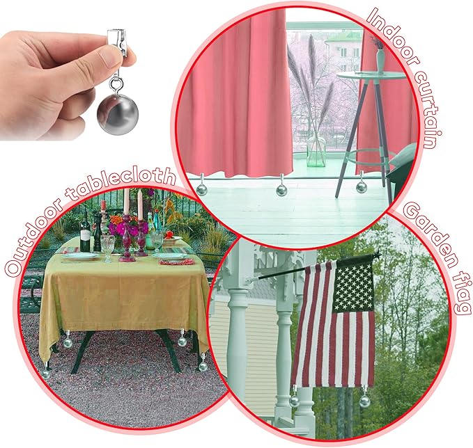 12 Pack Heavy Duty Curtain Weights, Heavy Weights for Outdoor Curtains of Pergola Patio Gazebo Cabana, Stainless Steel Weight Clip Down Curtain, Garden Flag, Shower Curtain, Tablecloth