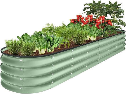 Best Choice Products 8x2x1ft Outdoor Metal Raised Garden Bed, Oval Deep Root Planter Box for Vegetables, Flowers, Herbs, and Succulents w/ 108 Gallon Capacity - Sage Green