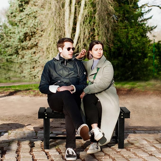 Nidouillet Outdoor Garden Bench, Weatherproof Patio Benches 2-Person Seat Backless Wooden Porch Bench, Multifunctional Slat All Weather Bench for Garden Lawn Porch Park Backyard (Black, 35.5 inch)