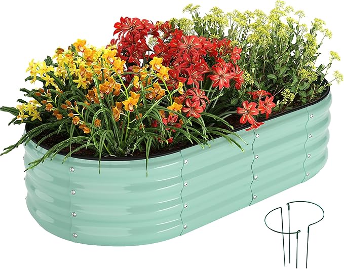 Galvanized Metal Planter Raised Garden Bed Kit for Gardening Outdoor,4x2x1ft Planter Grow Garden Box Raised Flower Bed,Long Vegetable Clearance Herb Raised Garden Beds for Gardening Green