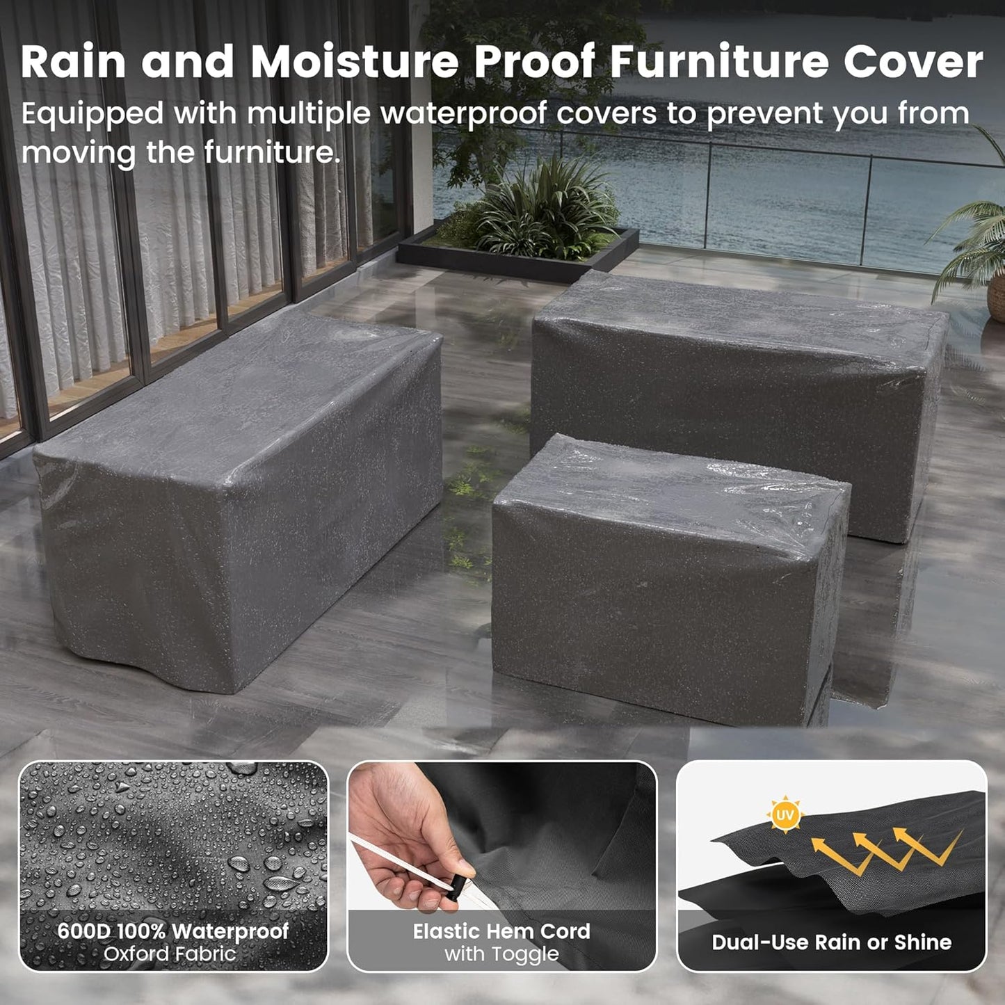 UDPATIO Patio Furniture Set with Fire Pit Table, 8 Inch Armrest Patio Sectional Sofa, 7 Piece Wicker Outdoor Furniture Conversation Set with Waterproof Cover for Backyard Deck(Grey/Navy)