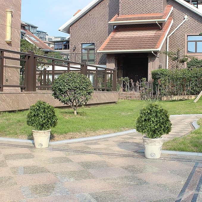 THE BLOOM TIMES 2ft Faux Boxwood Plants Outdoor Set of 2, Topiary Balls Artificial Outside Trees, 24" UV Resistant Fake Greenery Bushes & Shrubs for Front Porch Planter