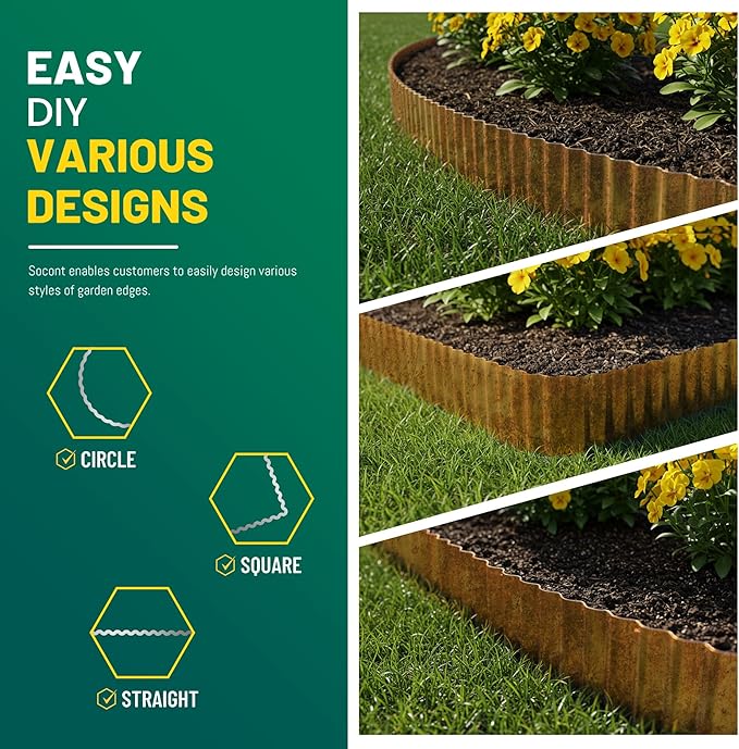 Corrugated Metal Garden Edging, 6"×20Ft Durable Landscape Border for Garden, Lawn, Flower Beds and Paver Edging (Rusty)