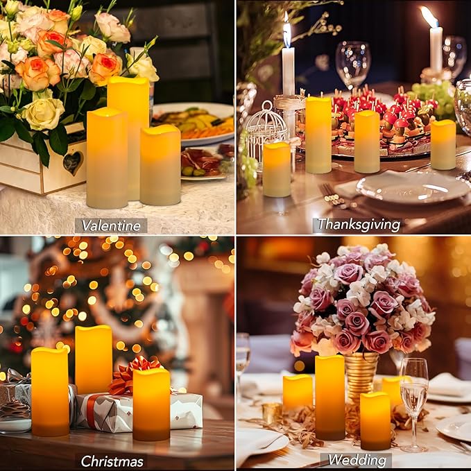 Metaku Flameless Flickering Candles Battery Operated LED Candles Set of 9 Ivory with Remote & Timer for Halloween, Christmas, Bedroom, Home, Wedding, Birthday Decoration D2.2'' x H4''5''6''