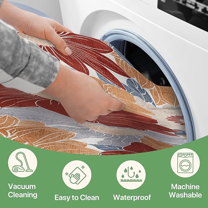 GENIMO Indoor Outdoor Area Rug 8' X 10' Waterproof, Washable Patio Rug Non Shedding, Easy Cleaning Floral Outdoor Carpet for Living Room, Bedroom, Dining Room, Balcony, Backyard, Deck, RV, Red Blue