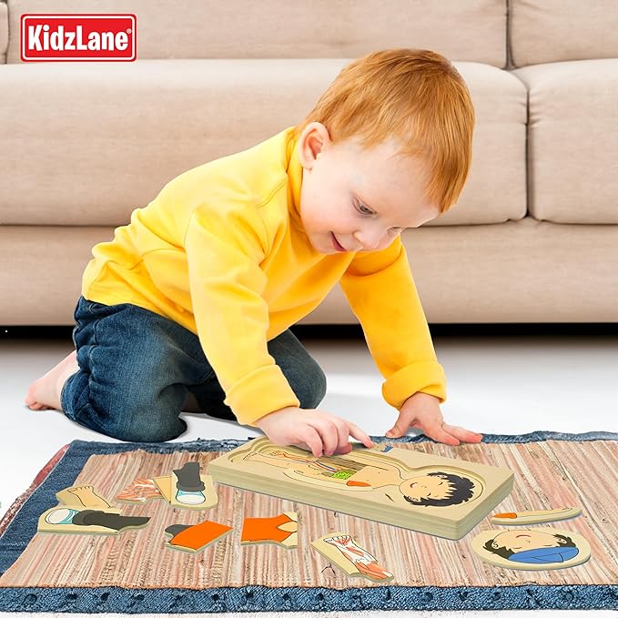 Kidzlane Wooden My Body Puzzle for Toddler - 5-Layer Human Anatomy Puzzle - Real Wood - Multicolor - Educational Toy for Kids - BPA Free - Explore Skeletal, Respiratory, Digestive System
