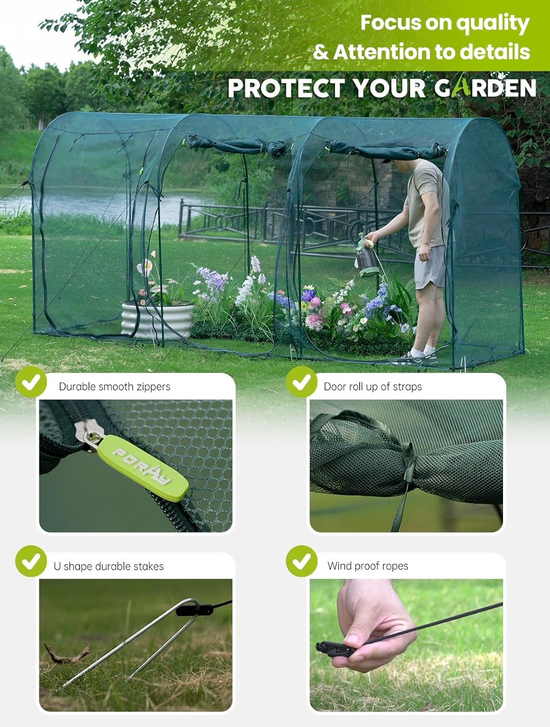 Poray Large 12.3X4FT Tunnel Plant Netting Cover,6FT Tall Crop Cage Tomato Netting for Vegetables&Fruits,Durable Gardening Net for Plant and Animals