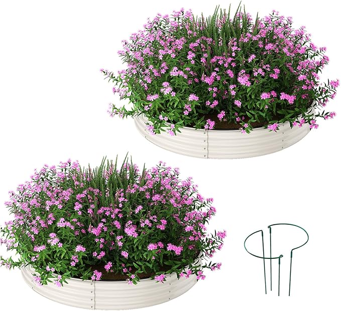 Galvanized Metal Planter Round Raised Garden Bed Kit for Gardening Outdoor,3x3x1ft 2PC Grow Garden Box Raised Flower Bed,Round Galvanized Planter Outdoor Large Metal Fire Pit Ring White