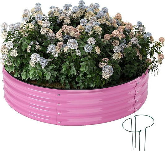 Galvanized Metal Planter Round Raised Garden Bed Kit for Gardening Outdoor,3x3x1ft Grow Garden Box Raised Flower Bed,Round Galvanized Planter Outdoor Large Metal Fire Pit Ring