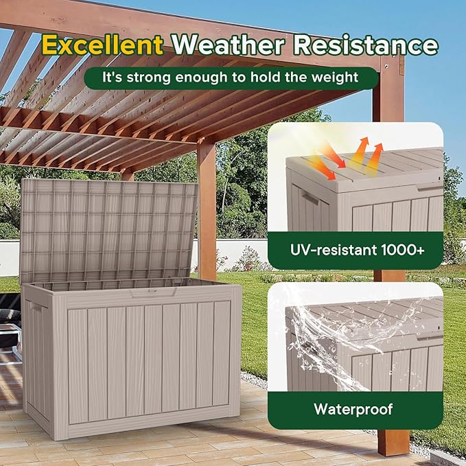 45 Gallon Outdoor Storage Box – Waterproof Deck Box for Garden & Patio,Light Brown