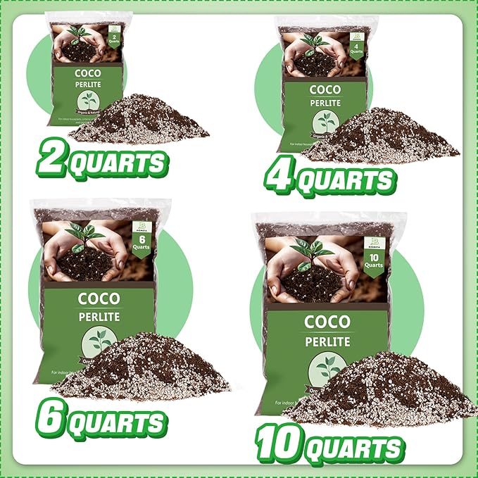 Coco Coir Perlite Mix - Retain Moisture, Improve Drainage & Aeration - Coco Peat Perlite Potting Mix, Loose Organic Potting Soil for Indoor Plants, 10 Quarts