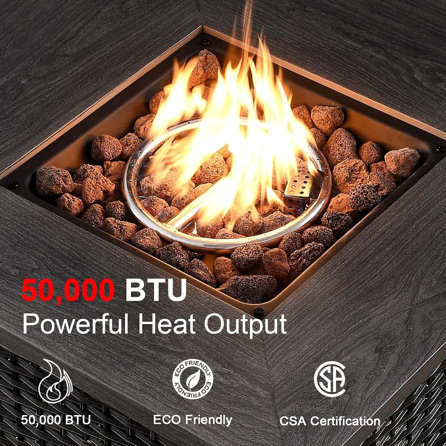 HUMMUH 5 Piece Patio Furniture Set,Wicker Swivel Rocker Patio Chairs Set of 4 with 30'' Fire Pit Table Outdoor Furniture Set for Porch,Garden,Backyard