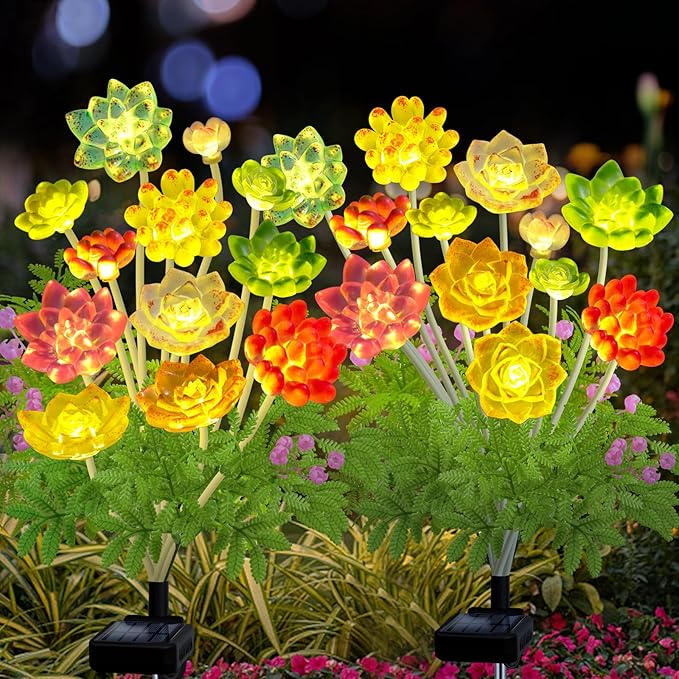 Kohlrabi Solar Garden Lights Outdoor, Upgraded 4 Pack Succulent Solar Lights, Gardening Gifts for Women, Succulent Plant Yard Decor Waterproof for Lawn Patio Pathway