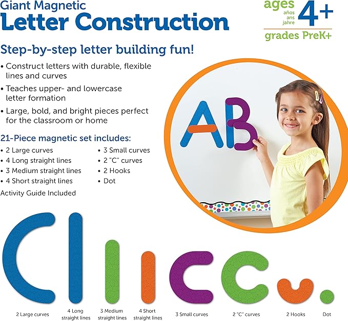 Giant Magnetic Letter Construction, Classroom Accessories, Fine Motor Toy, 21 Pieces, Ages 4+