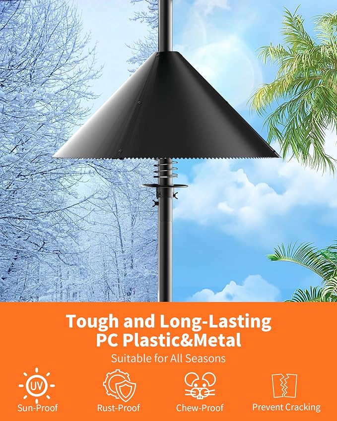 Squirrel Baffle for Bird Feeder Pole - Polycarbonate Bird Feeder Baffle with Stainless Steel Spring for Better Protection, 19 Inch Squirrel Guard for Outside Pole Mount, Metal Buckle