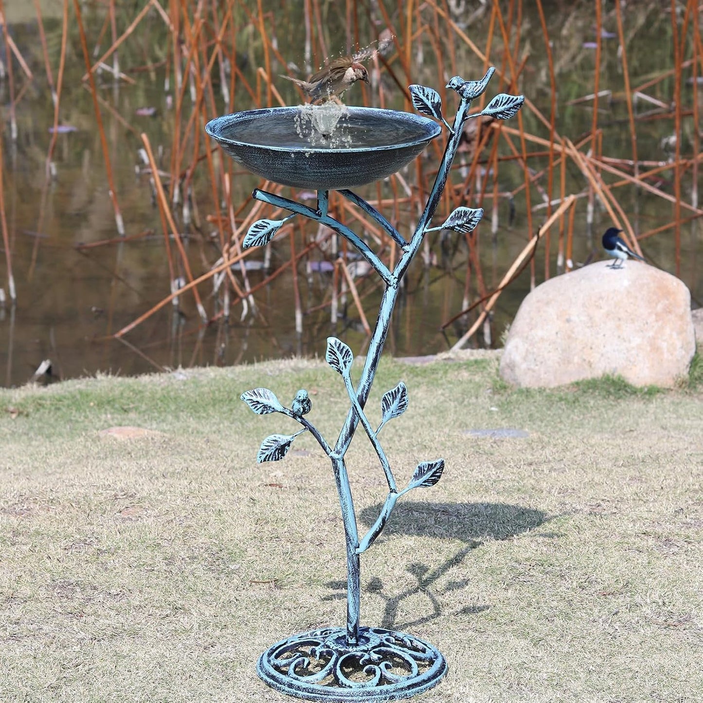 11.4" W x 31" H Cast Iron Pedestal Bird Bath, Birdbaths for Outdoors,Bird Bath for Outside,Vintage Metal Bird Bath Garden Yard Decor