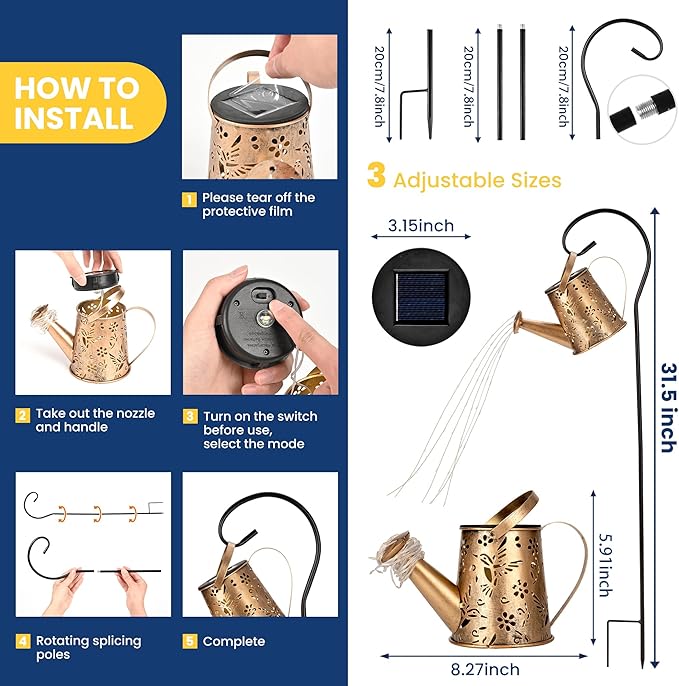 Solar Lights Outdoor Garden Decor, Solar Lanterns Watering Can Lights Gardening Gifts for Mom Women Grandma Birthday, Hanging Lights Outdoor Decoration for Yard Porch Patio Backyard