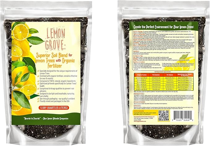 Organic Lemon Tree Soil – Citrus Potting Mix with Organic Fertilizer – Ideal for Potted Lemon Trees, Meyer Lemons & Citrus Plants – Chunky, Indoor & Outdoor (5 QUARTS)