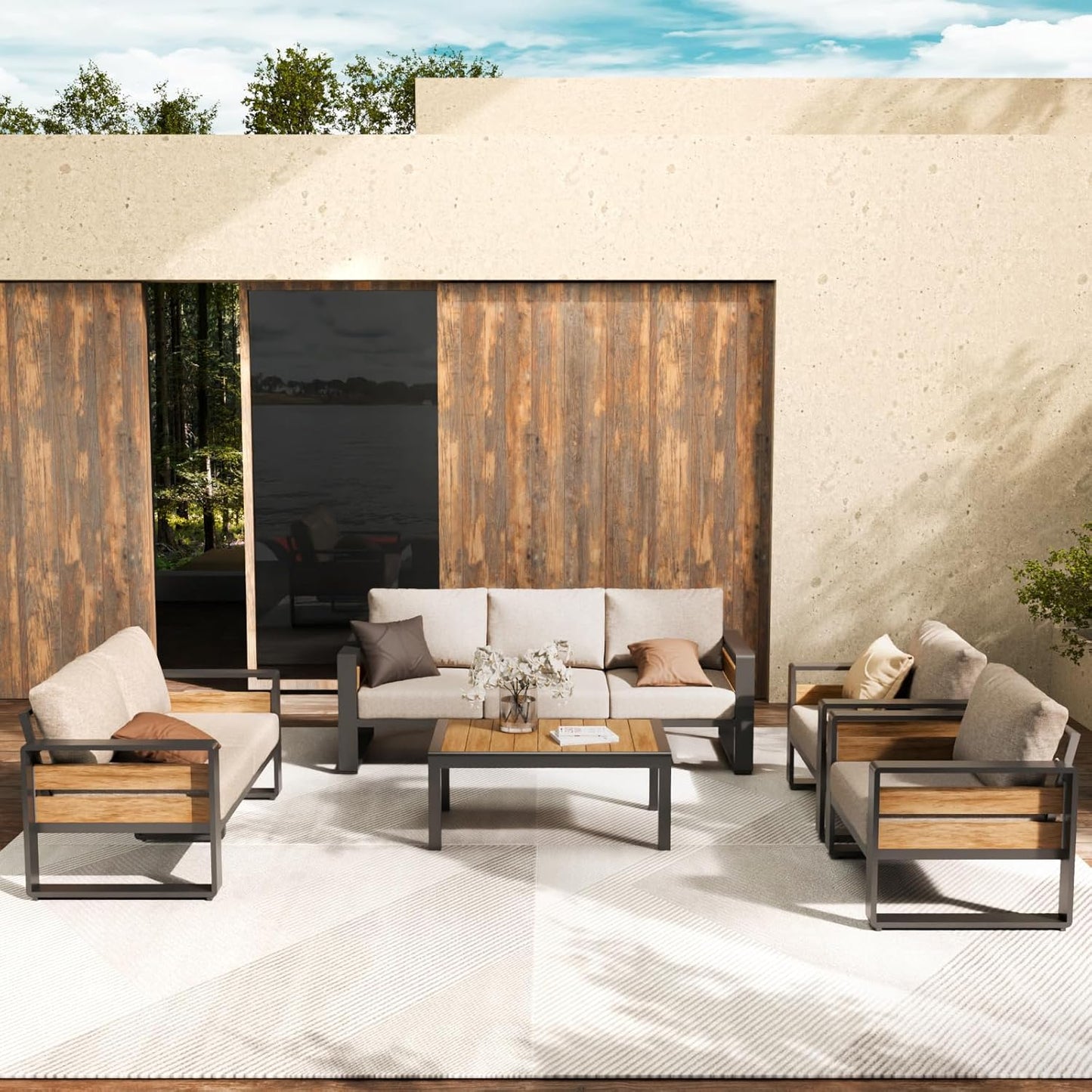 ZANDOR Outdoor Aluminum Patio Furniture - 1 Pcs 3-Seat, All-Weather Metal Modern Outside Sofa with Washable Thick Cushion for Garden/Backyard/Porch, Grey