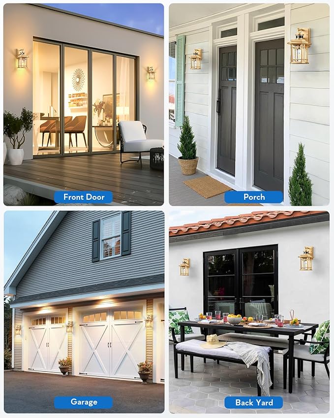 VIANIS Motion Sensor Exterior Lights for House, 2 Pack Dusk to Dawn Outdoor Lighting, Gold Outdoor Sconce Lantern, Waterproof, Weather Resistant Porch Lights Outside for House, Garage, Front Door