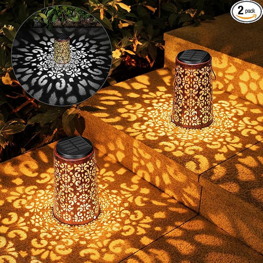 JSOT Solar Lanterns - Solar Lanterns Lights Outdoor Waterproof Gift for Women Mom Grandma, Metal Hanging Lights Decorative for Patio Garden Yard Backyard Porch Table Tree , Cool/Warm Light, 2 Pack