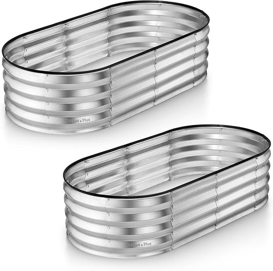 Galvanized Raised Garden Beds Outdoor // 4×2×1 ft (2-Pack) Planter Raised Beds for Gardening, Vegetables, Flowers // Large Metal Garden Box (Silver) // Patented Tool-Free Design