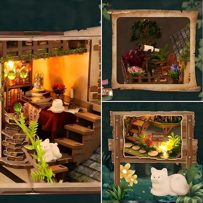 OZJAY Miniature House Kit, DIY Wooden Dollhouse Miniature Kit, Dollhouse Kit, Mini House Building Kit for Adult Teen, Forest Adventure