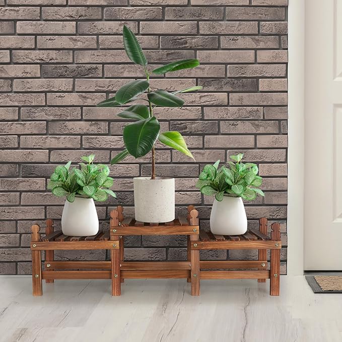 Plant Stand Indoor,3 Tier Small Plant Stand Corner Plant Shelf for Multiple Plants,Wooden Low Plant Bench for Windowsill Patio Balcony Garden (Free-Style Combination)