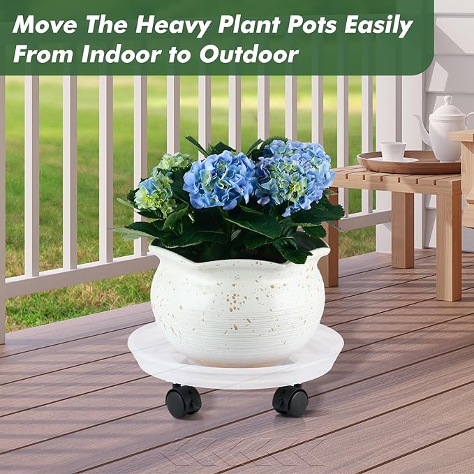 8 Packs Plant Caddy with Wheels 11.8" Plastic Rolling Plant Stands Heavy-Duty Plant Dolly with Casters Indoor Outdoor Wheeled Plant Roller Base Large Planter Saucers Plant Mover