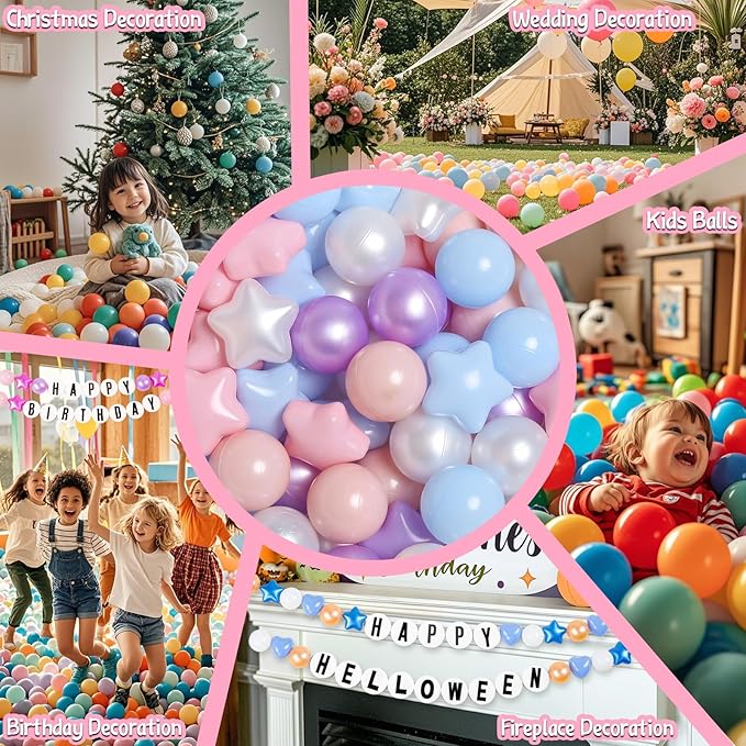 GOGOSO Ball Pit Balls for Toddlers Phthalate-Free BPA-Free Non-Toxic Crush Proof Soft Plastic Play Balls Baby Kids Shape Tent Pool Playhouse Playpen Party Decor, Pink Blue Purple White,200PCS