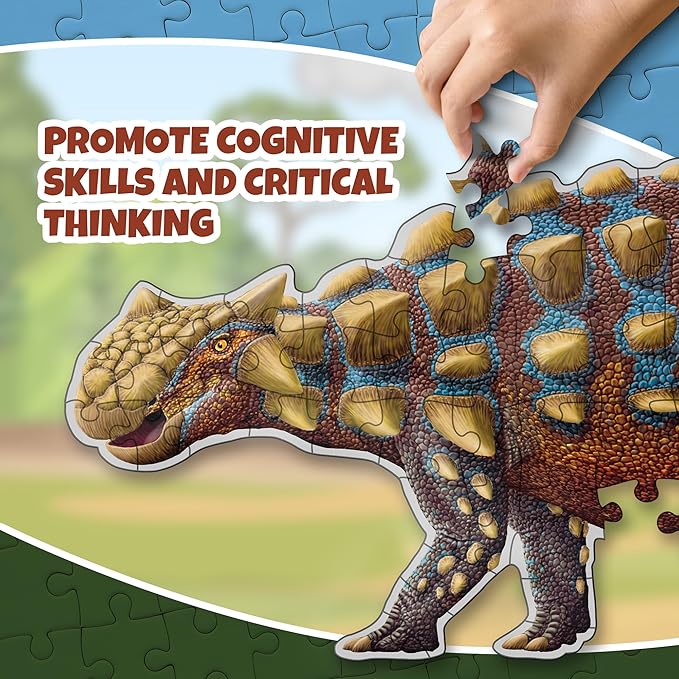 Ankylosaurus Dinosaur Jigsaw Puzzle | 100-Piece Double Sided Floor Puzzle with Glow-in-The-Dark Skeleton On Other Side | 4 FT Scientifically Accurate Dino Illustration | Educational Toy for Kids