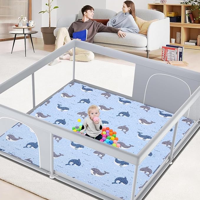 Machine Washable Baby Floor Play Mat 50x50”, Non Slip One-Piece Baby Crawling Mats for Tummy Time, Portable Playpen Mat Playmat for Babies Infants and Toddlers