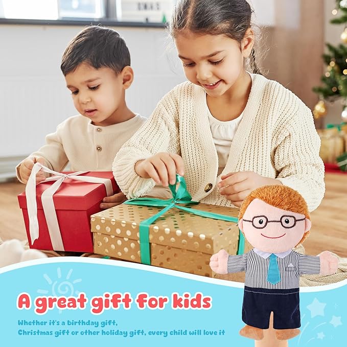 1 Pcs Family Hand Puppets 12 Inch Grandparents, Mom & Dad, Brother & Sister Plush Hand Puppet Toys Role-Play Toy Puppets for Kids Storytelling Imaginative Pretend Play Teaching Preschool(Dad A)