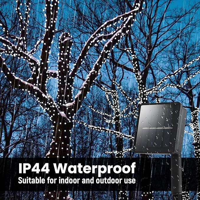 Solar String Lights for Outside,50ft Solar Lights Outdoor Waterproof 100 Led Solar Fairy Lights 8 Lighting Mode Solar String Lights Idea for Garden,Courtyards,Trees(Cool White)