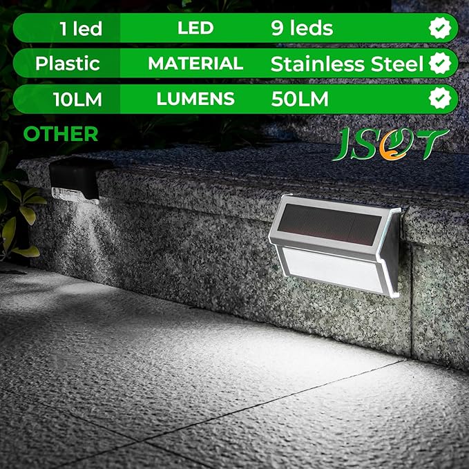 JSOT Solar Step Deck Lights for Outside Decorative - 10Pack Solar Stairs Lights Outdoor Waterproof for Yard Garden Landscape Pool Fence Step Wall 9 LED Beads Lighting