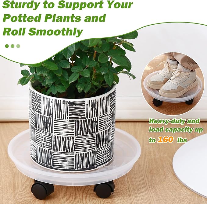 8 Packs Plant Caddy with Wheels 11.8" Plastic Rolling Plant Stands Heavy-Duty Plant Dolly with Casters Indoor Outdoor Wheeled Plant Roller Base Large Planter Saucers Plant Mover