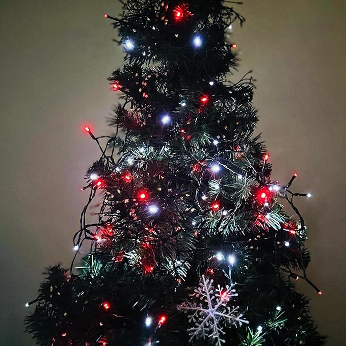 2 Pack Red and White Christmas Lights Indoor Outdoor, Super Bright 66FT 200 LED String Lights Waterproof, Twinkle Xmas Lights with Timer for Christmas Tree Decorations Bedroom Party Garden Patio Decor