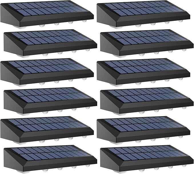Solar Fence Lights Outdoor Waterproof IP65, 12 Pack Fence Lights Solar Powered 60 Lumens Auto On/Off Step Wall Lights Outside Decorations for Yard, Porch, Patio, Stairs, Pool, Deck, Garden- Warm Light
