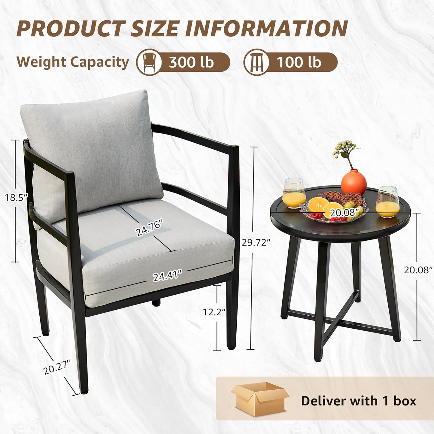 NATURAL EXPRESSIONS Outdoor Patio Furniture Conversation Sets 3 Pieces Patio Lawn Chair Set Porch Chairs with Metal Table for Balcony Yard Garden Lawn Poolside