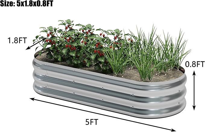 KFN 2pcs Galvanized Raised Garden Bed,Raised Garden Bed Kit-Oval Metal Flower Box,Large Planter Vegetable Box Outdoor,Planting for Vegetables,Flower,Herb,5FT,0.7mm