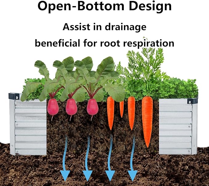 12x2x1FT Galvanized Raised Garden Beds Kit Large Outdoor Metal Gardening Planter Box for Vegetable Elevated Flower Herbs, Silver