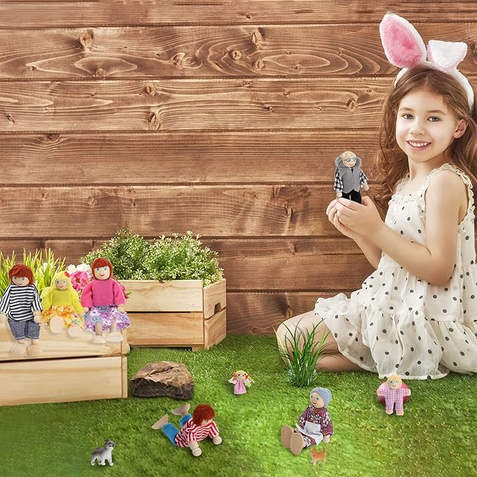Skylety 10 Pcs Wooden Dollhouse Set of Mini People Figures Dollhouse Dolls Wooden Doll Play Figures Accessories(Classic Style)