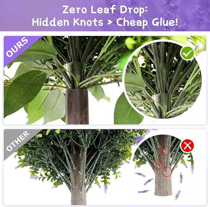 28" Artificial Boxwood Topiary Ball with Lavender, UV Resistant Topiary Tree Faux Boxwood Ball Shaped Porch Bushes with Ground Spike Artificial Bushes for Outdoors Front Door Decor Home Garden